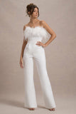 First Class White Bandeau Feather Wide Leg Jumpsuit