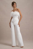 First Class White Bandeau Feather Wide Leg Jumpsuit