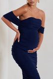 Plus One Navy Ruched Bardot Midi Dress