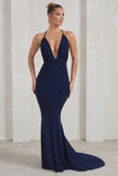 Starlet Navy Plunge Maxi Dress With Multiway Straps