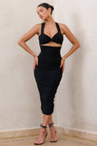 Embody Black Cut Out Twist Front Ruched Midi Dress