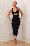 Embody Black Cut Out Twist Front Ruched Midi Dress