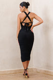 Embody Black Cut Out Twist Front Ruched Midi Dress