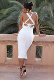 Embody White Cut Out Twist Front Ruched Midi Dress