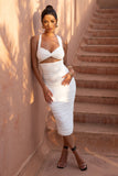 Embody White Cut Out Twist Front Ruched Midi Dress