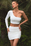 Step Out White Ruched Mini Skirt