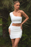 Step Out White Ruched Mini Skirt