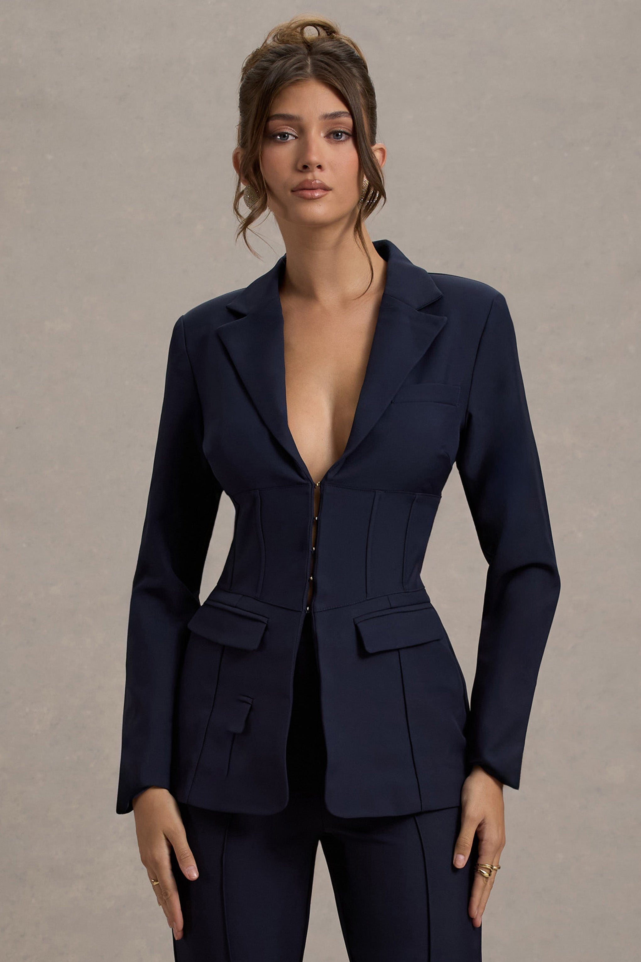 Unbeaten Navy Fitted Corset Blazer Jacket