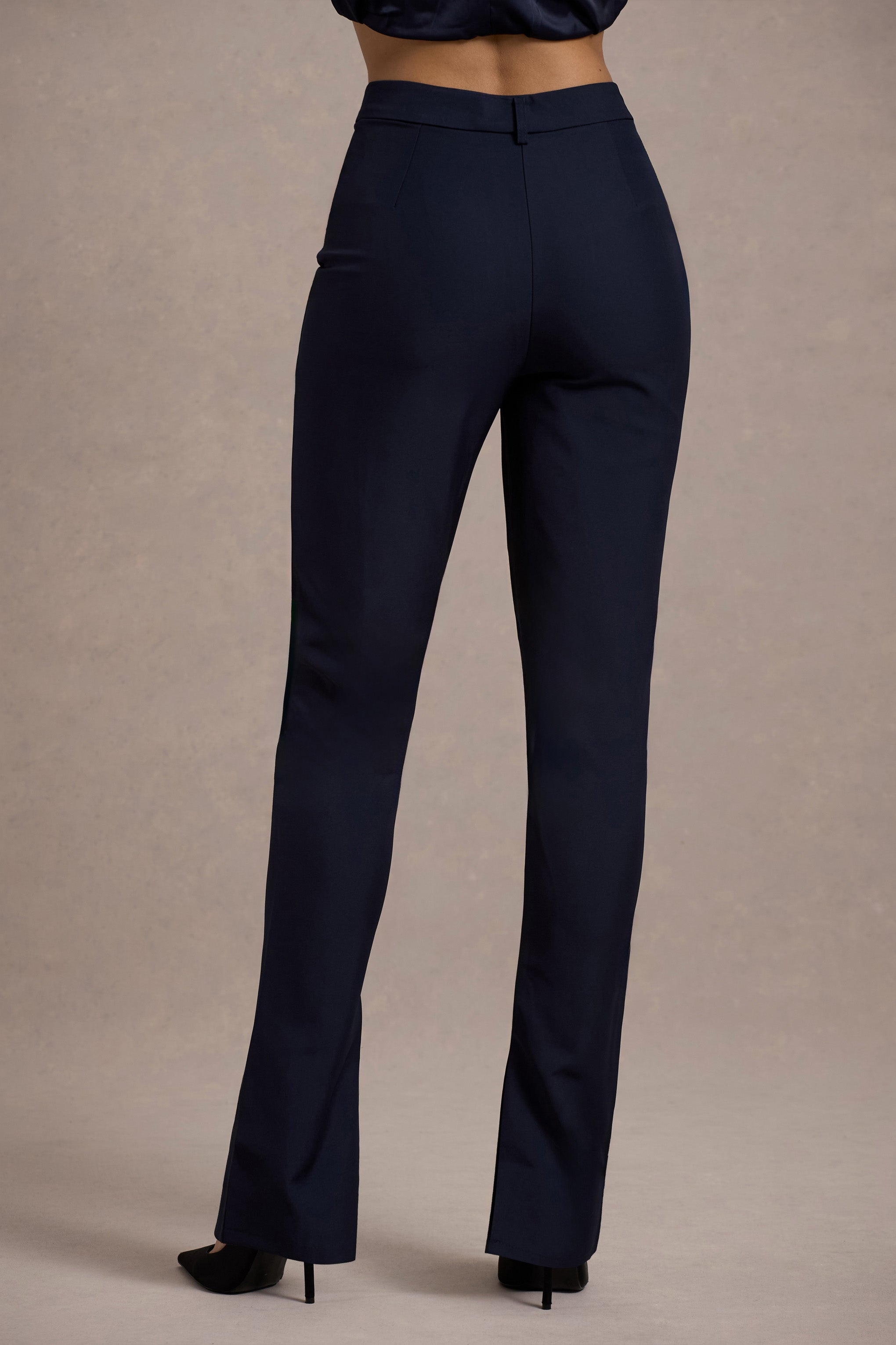 Wonder Woman Navy High Waist Straight Leg Trousers With Hem Split