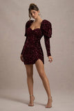 Shine Bright Berry Sequin Mini Dress With Puff Sleeves