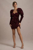 Shine Bright Berry Sequin Mini Dress With Puff Sleeves