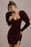 Shine Bright Berry Sequin Mini Dress With Puff Sleeves