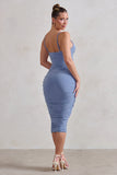Desired Ice Blue Knot Detail Ruched Midi Dress