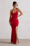 Love Shy Red Plunge Neck Maxi Dress With Split Detail