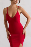 Love Shy Red Plunge Neck Maxi Dress With Split Detail