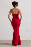 Love Shy Red Plunge Neck Maxi Dress With Split Detail