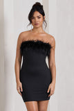 Stop The Show Black Feather Trim Bandeau Mini Dress