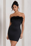 Stop The Show Black Feather Trim Bandeau Mini Dress
