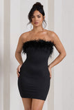 Stop The Show Black Feather Trim Bandeau Mini Dress