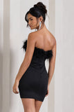 Stop The Show Black Feather Trim Bandeau Mini Dress