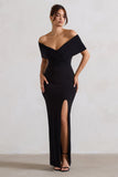 Refined Black Twist Front Bardot Maxi Dress