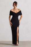 Refined Black Twist Front Bardot Maxi Dress