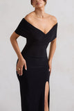 Refined Black Twist Front Bardot Maxi Dress