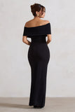 Refined Black Twist Front Bardot Maxi Dress