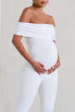 Carefully Crafted White Maternity Bardot Fitted Jumpsuit