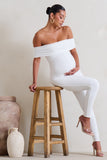 Carefully Crafted White Maternity Bardot Fitted Jumpsuit