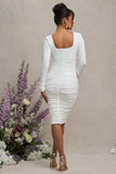 New Life White Maternity Square Neck Ruched Midi Dress
