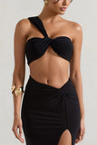 Open Heart Black Knot One Shoulder Bralette