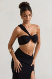 Open Heart Black Knot One Shoulder Bralette