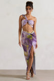 Tender Kiss Lilac Print Knot Split Maxi Skirt