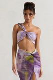 Open Heart Lilac Print Knot One Shoulder Bralette