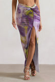 Tender Kiss Lilac Print Knot Split Maxi Skirt