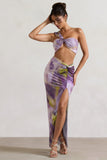 Tender Kiss Lilac Print Knot Split Maxi Skirt