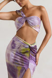 Open Heart Lilac Print Knot One Shoulder Bralette