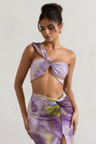 Open Heart Lilac Print Knot One Shoulder Bralette