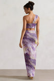 Tender Kiss Lilac Print Knot Split Maxi Skirt