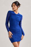 Euphoria Cobalt Blue Ruched Long Sleeve Mini Dress