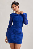 Euphoria Cobalt Blue Ruched Long Sleeve Mini Dress