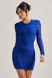 Euphoria Cobalt Blue Ruched Long Sleeve Mini Dress