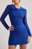 Euphoria Cobalt Blue Ruched Long Sleeve Mini Dress