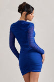 Euphoria Cobalt Blue Ruched Long Sleeve Mini Dress
