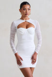 Daiquiri White Ruched Cut Out Mesh Mini Dress With Long Sleeves