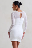 Daiquiri White Ruched Cut Out Mesh Mini Dress With Long Sleeves
