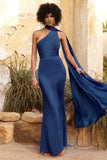 Mademoiselle Navy Asymmetric Scarf Neck Backless Maxi Dress