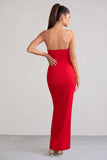 Notes To Self Red Square Neck Thigh Split Maxi Dress
