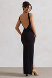 Kate Black Square Neck Maxi Dress with Plunge Back and Side Thigh Split